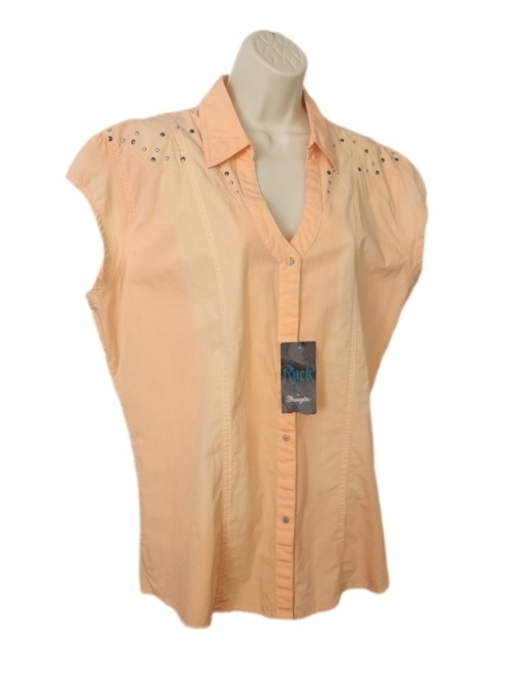 Rock 47 by Wrangler Shirt 100% Sustainable Cotton Sleeveless Peach Plus Size XXL